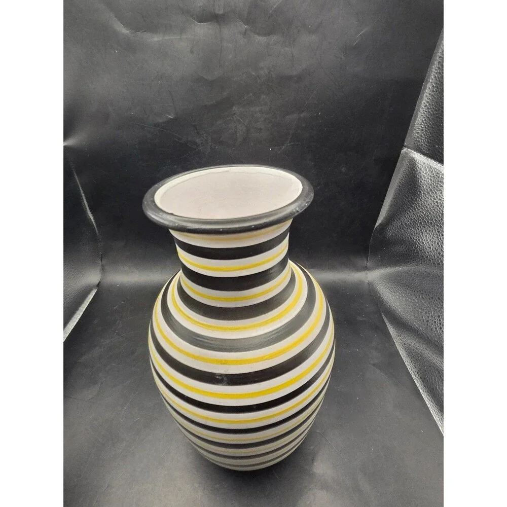 Pottery Slama Tunisia Ceramic Black Yellow Stripe Vase